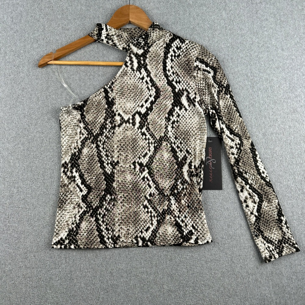 Smoke & Mirrors Top Womens Small RCT7008 Snakeskin One Shoulder Mock Neck NEW